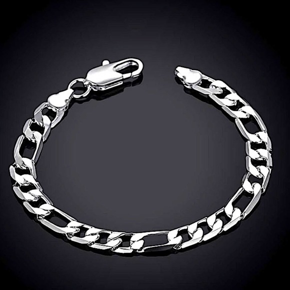 Stampd Other - CUBAN FIGARO STERLING SILVER CHAIN LINK UNISEX 8MM BRACELET SET